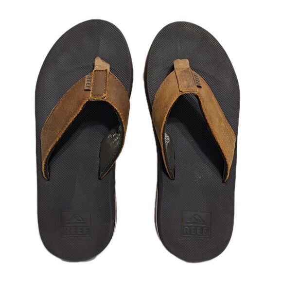 Reef Fanning Flip Flops Men's 9 Leather Sandals Brown Bottle Opener Beach - Picture 6 of 9